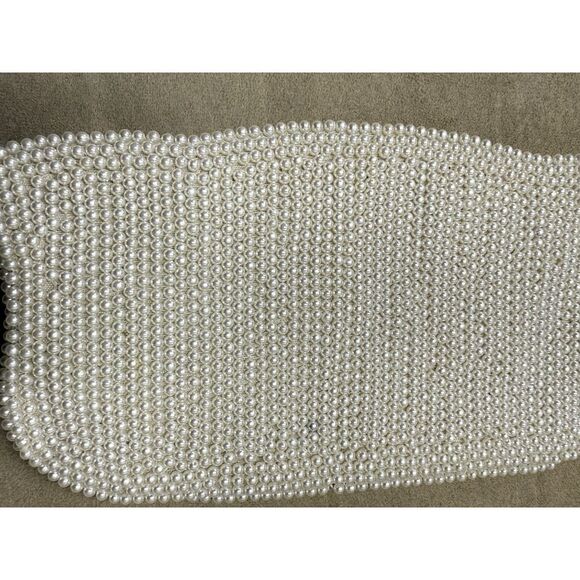 Antique Hand Beaded Pearl Evening Bag Cream Clutch w/Beaded Accents Zipper Close - Picture 5 of 11